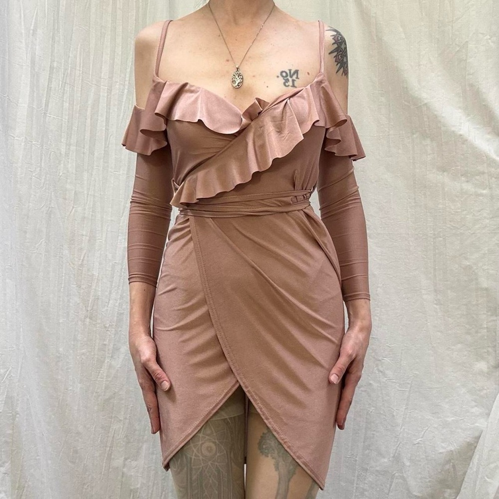 Blush pink mini‎ wrap dress with disconnected sleeves size xs